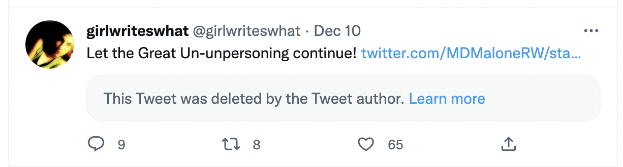 Girlwhowrites praising Musk for bringing back accounts