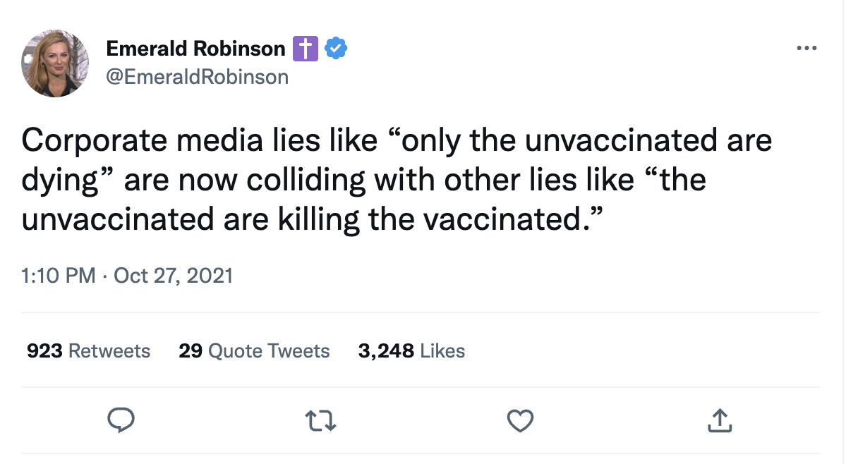 Emerald Robinson undermining vaccines 