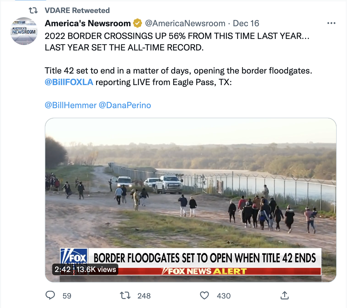 Border crossings up 56 percent from last year