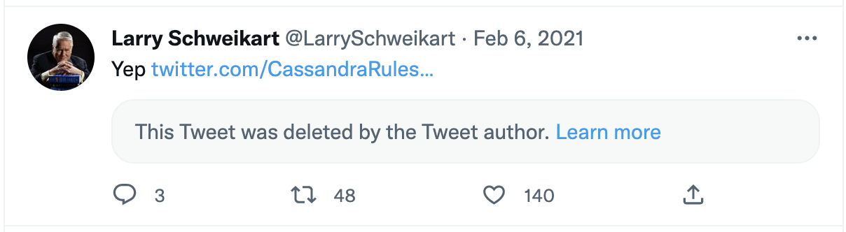 Larry Schweikart last tweet in feb 2021