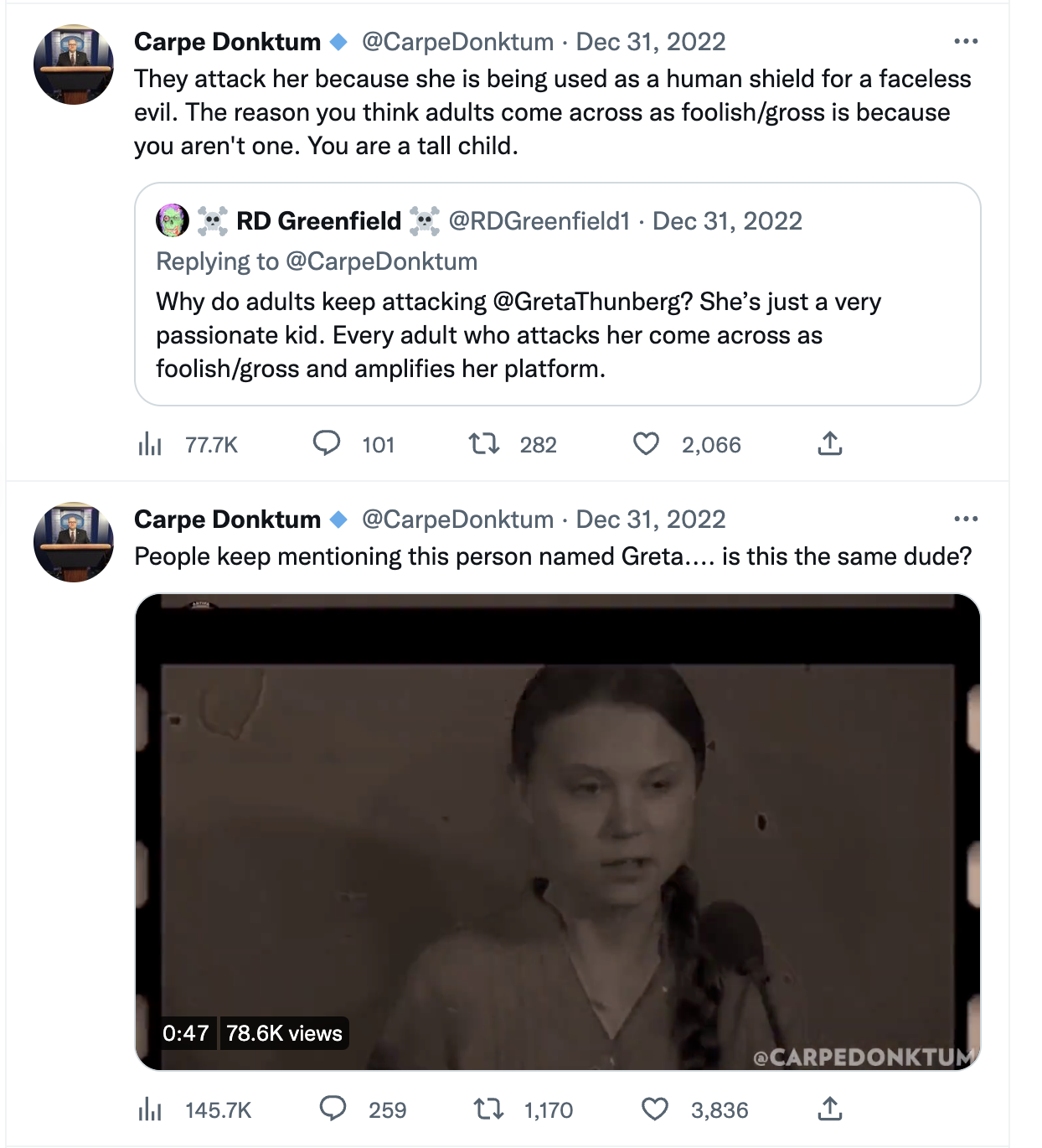 Carpe Donktum attacking Greta Thunberg 