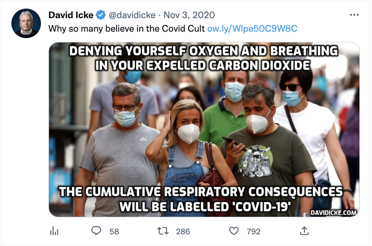 Icke undermining efficacy of masks