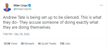 A screenshot of a tweet from Mike Crispi about Tate