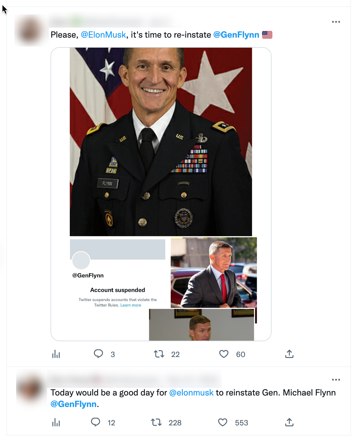 Twitter users calling for Flynn to be reinstated