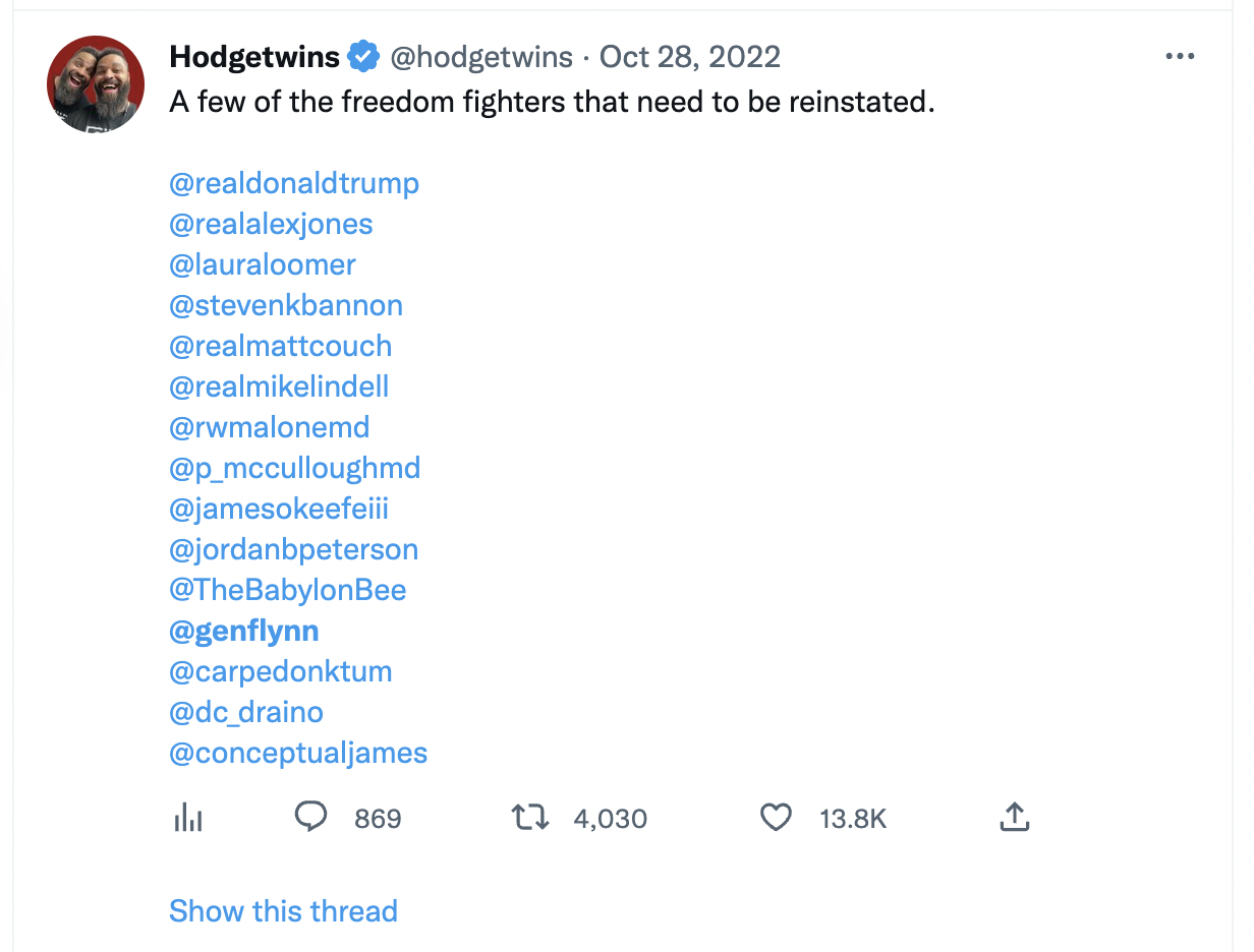 Hodgetwins saying Flynn should be reinstated