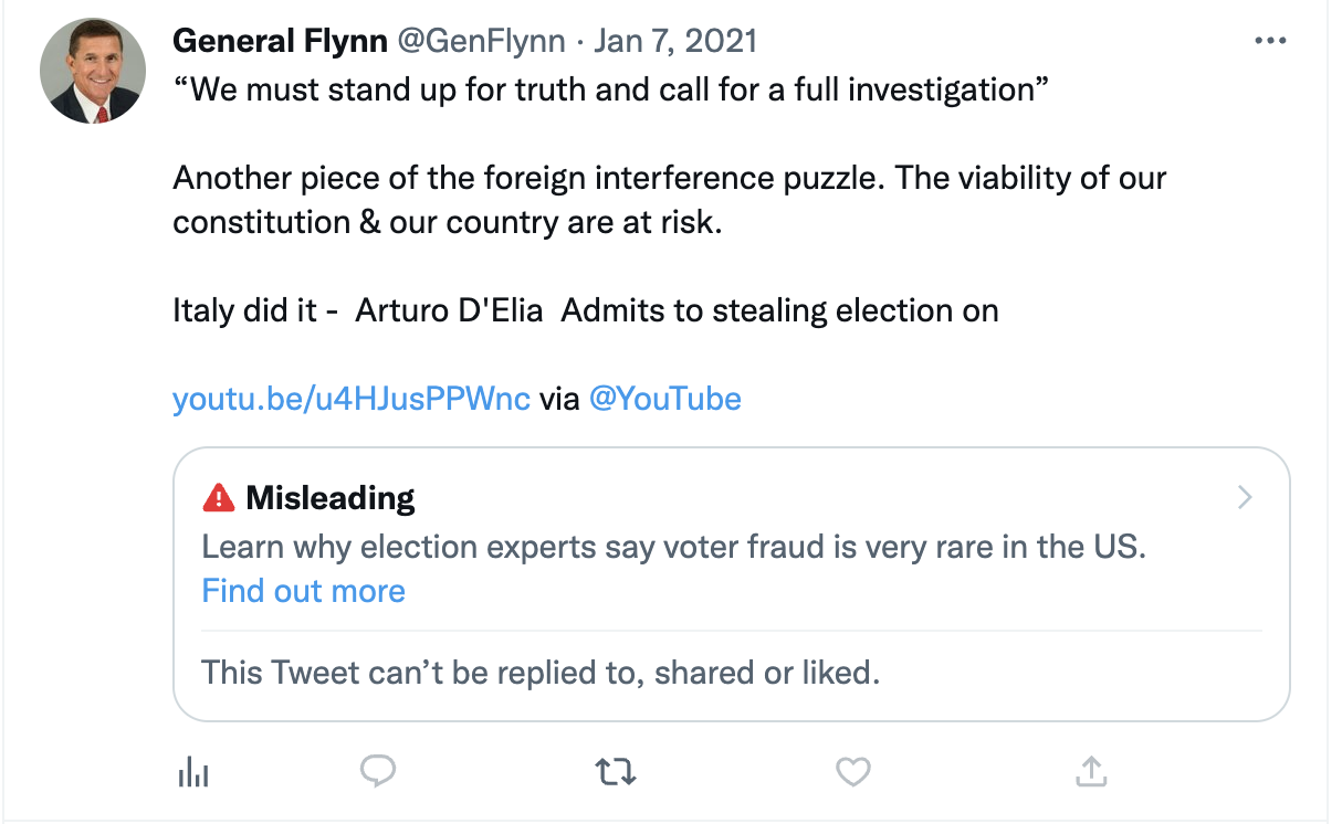 Flynn using Twitter to push election misinfo