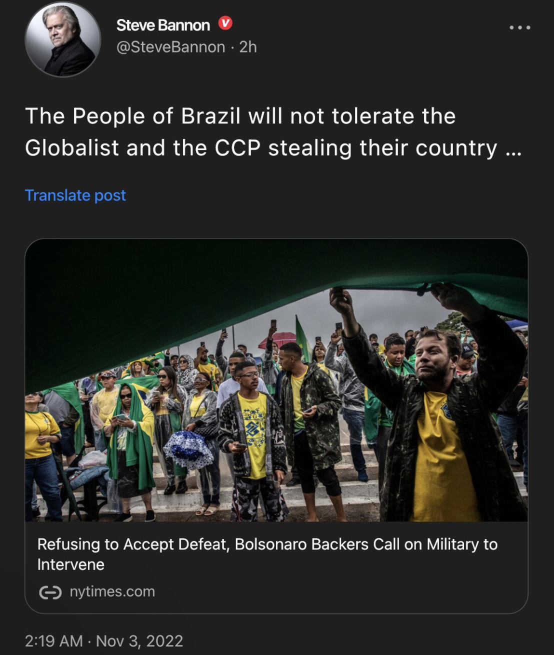The People of Brazil will not tolerate the Globalist and the CCP stealing their country