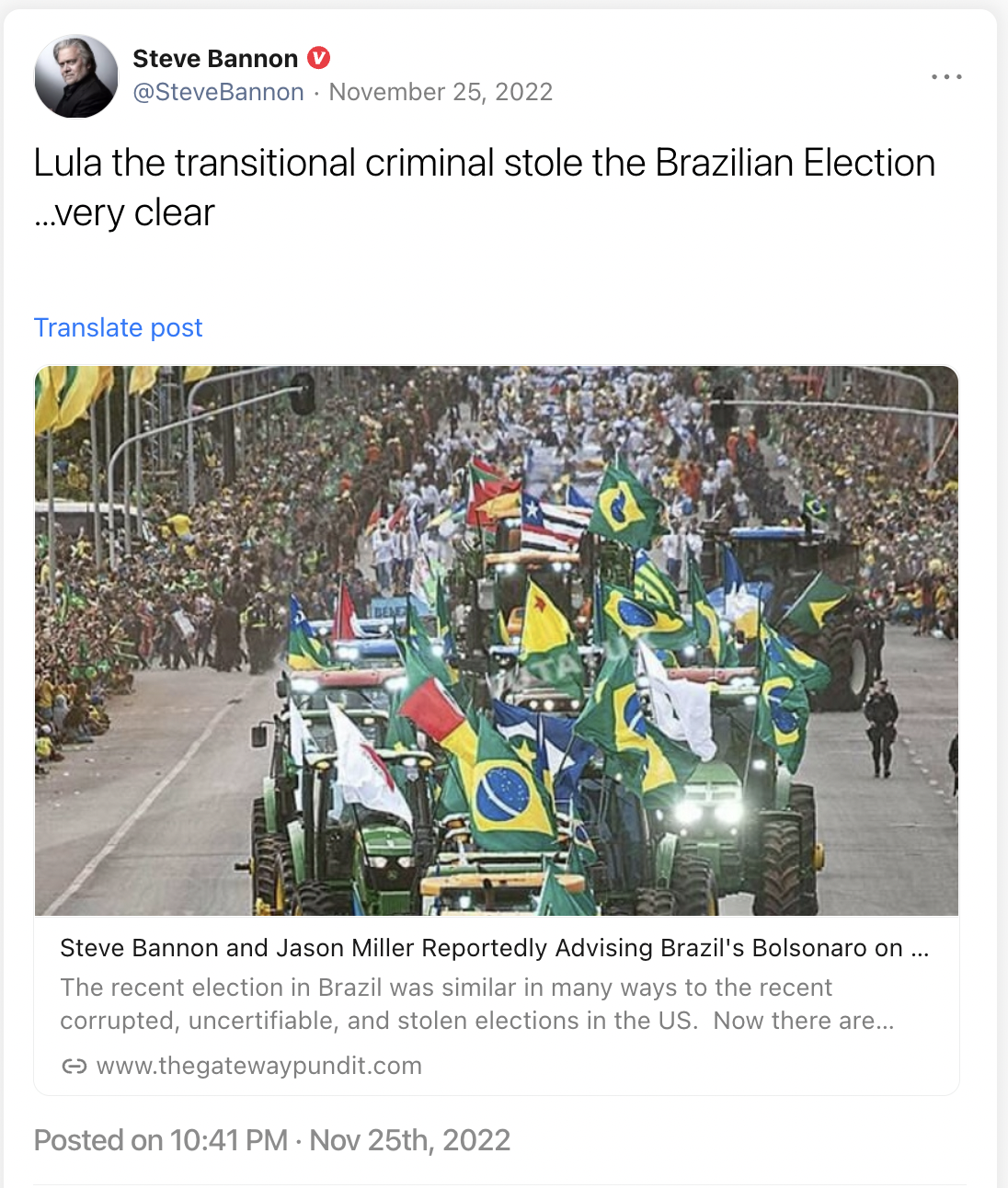 Lula the transitional criminal stole the Brazilian Election …very clear