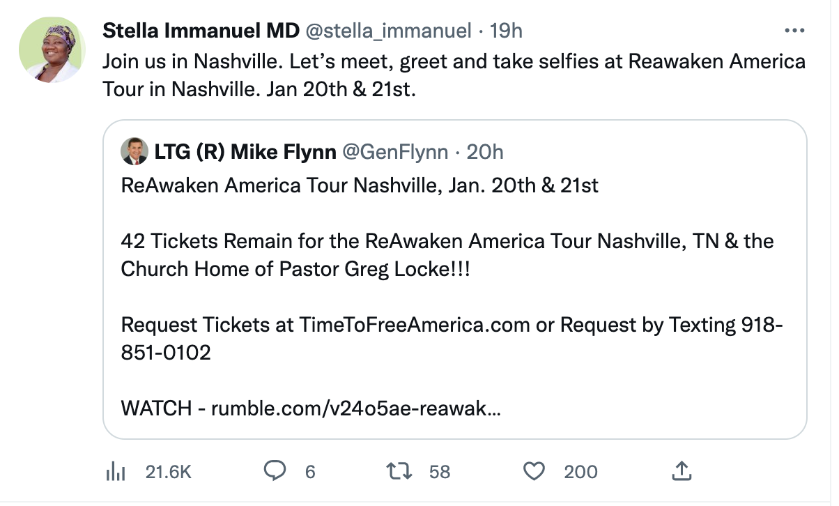Stella Immanuel promoting Reawaken America Tour