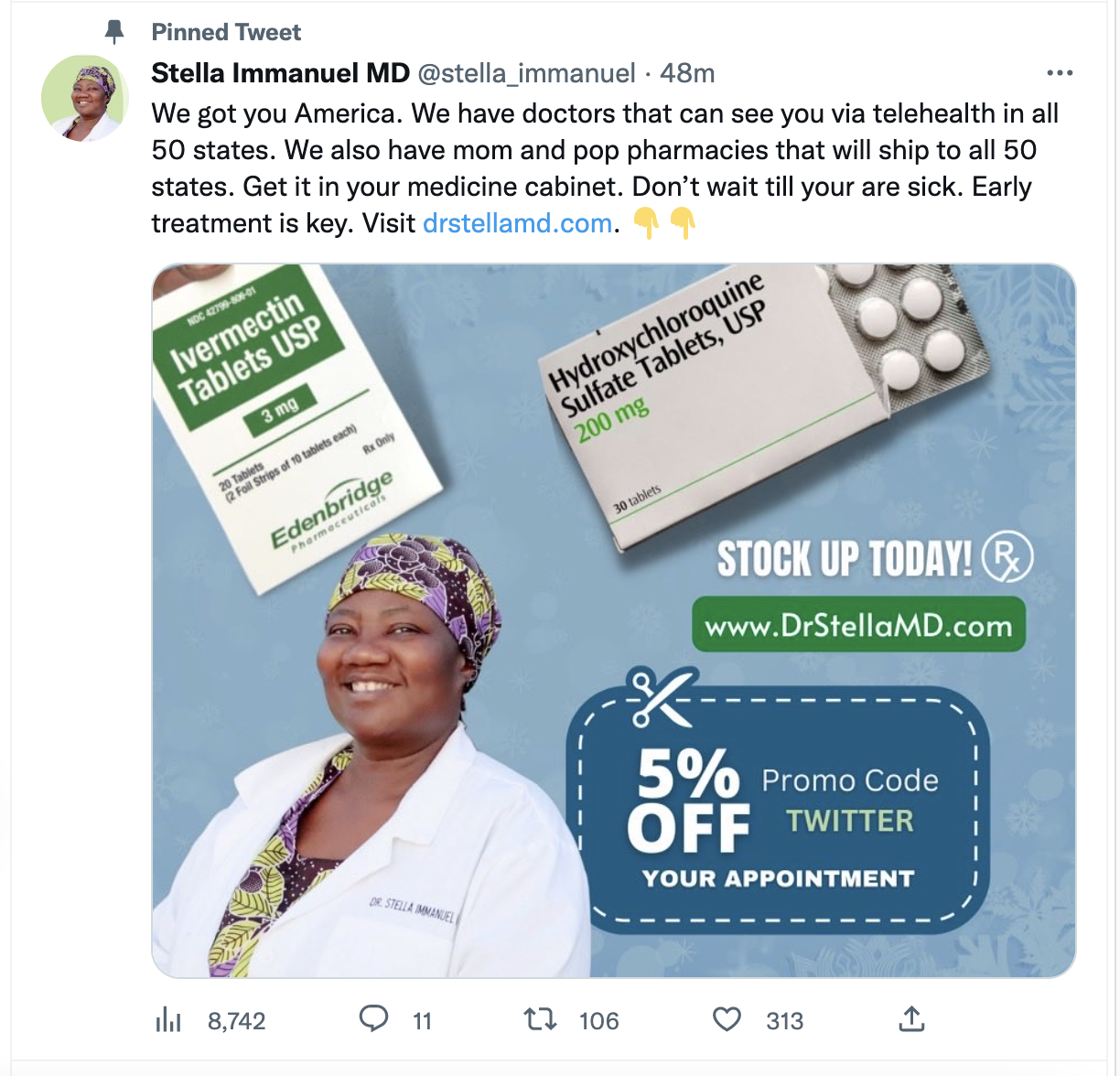 Stella Immanuel selling hydroxychloroquine