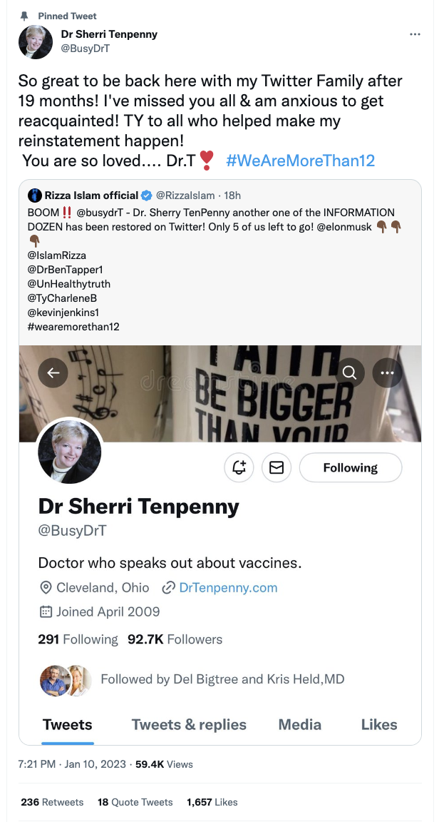 Sherri Tenpenny back on Twitter