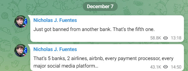 A screenshot of a post on Telegram from Fuentes