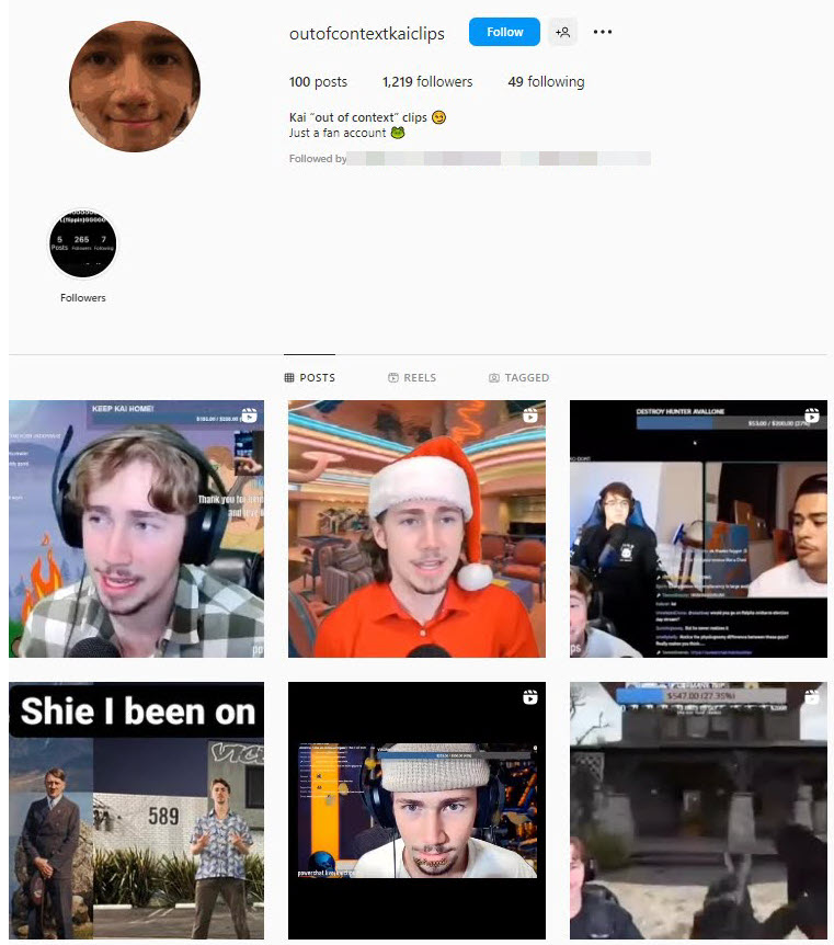 A screenshot of an account that post clips from Kai Schwemmer