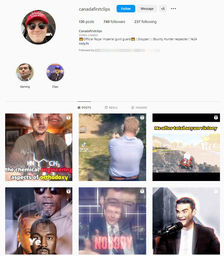 A screenshot of an account that post clips from Canada First, a spinoff of America First