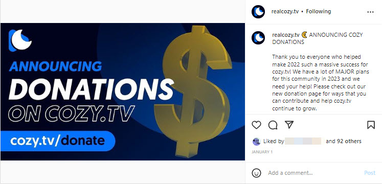 A screenshot of this account requesting donations 