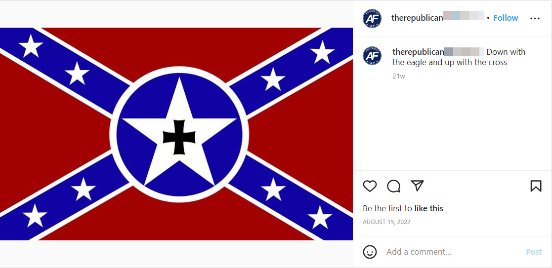 A screenshot of a seemingly violative post from a Groyper Instagram account 