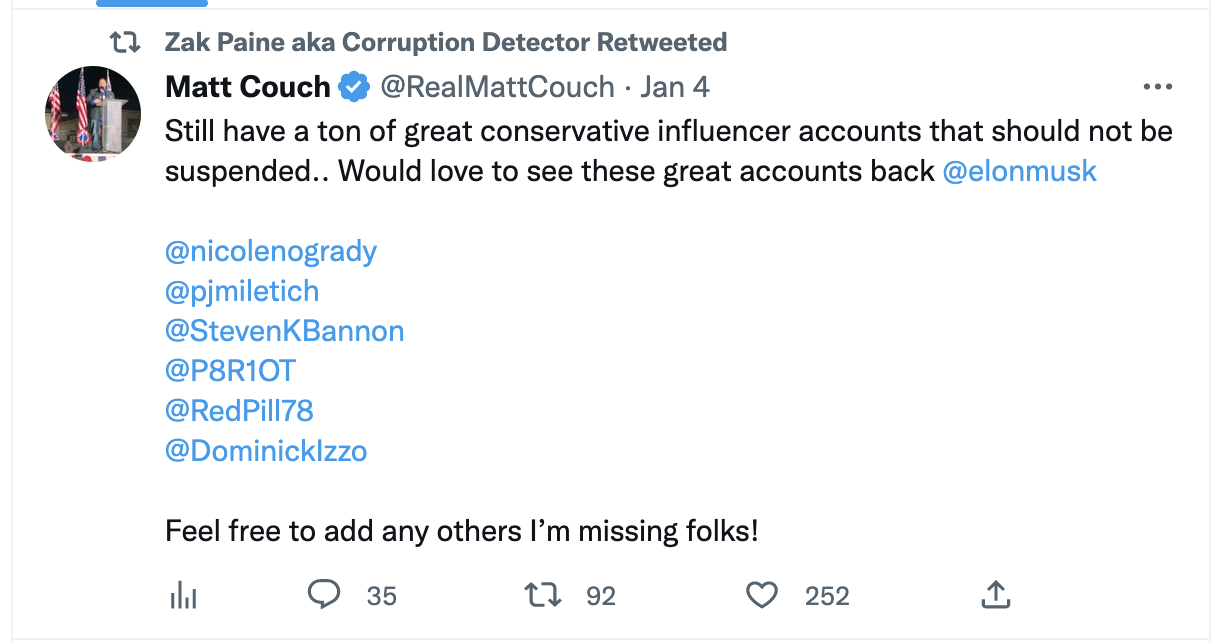 Tweet from a user calling for RedPill78 to be reinstated 