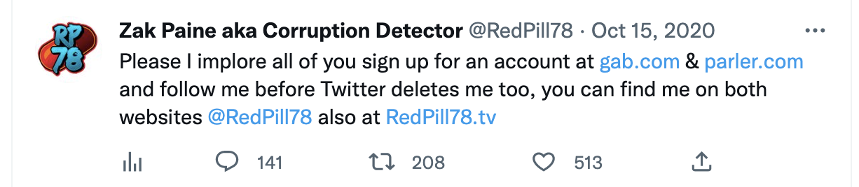 RedPill78 directing followers to his website