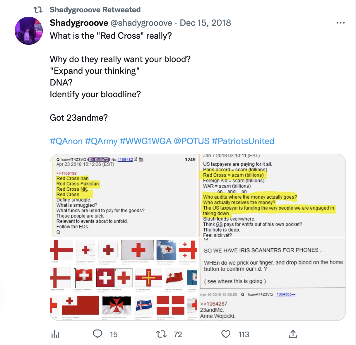 Shadygroove old tweet pushing conspiracy theories