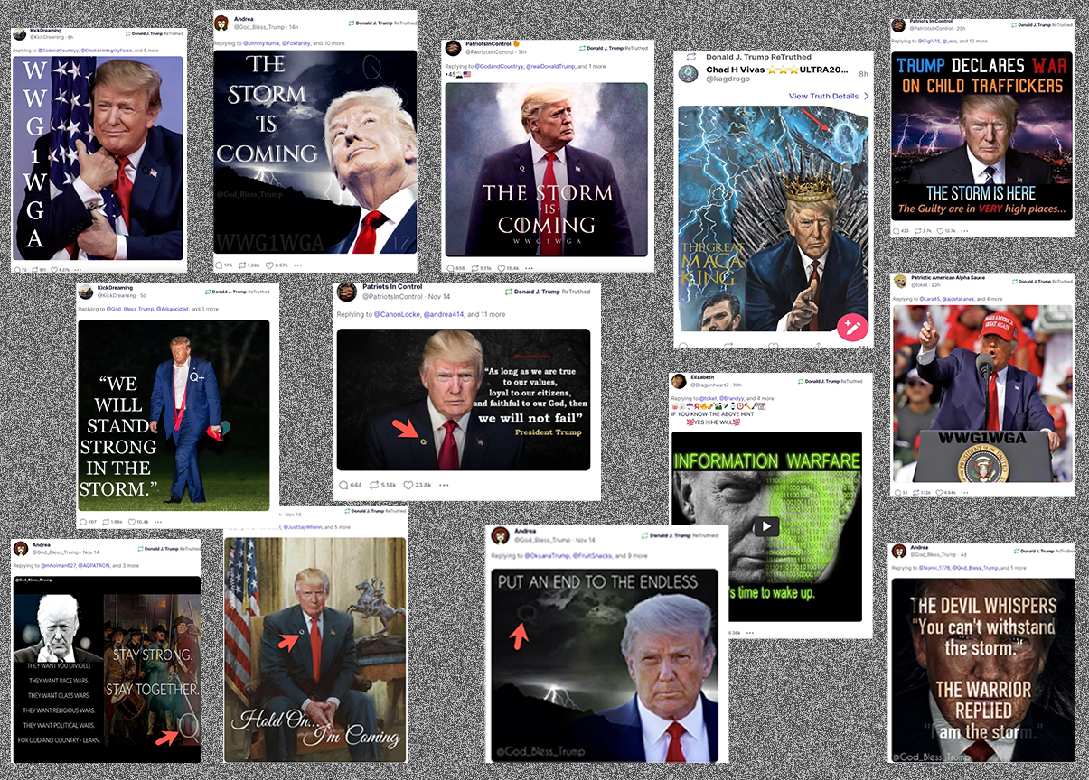 Trump Truth Social QAnon content amplifications 