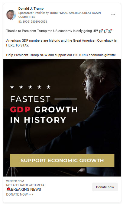 A screenshot of an ad from Trump in 2020