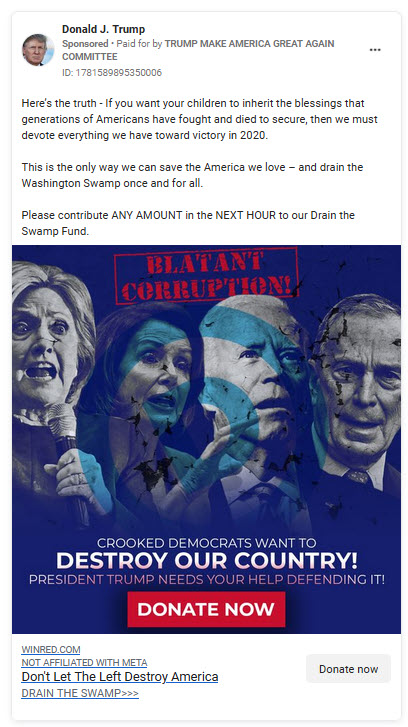 A screenshot of an ad from Trump in 2020