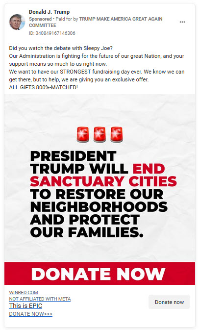 A screenshot of an ad from Trump in 2020