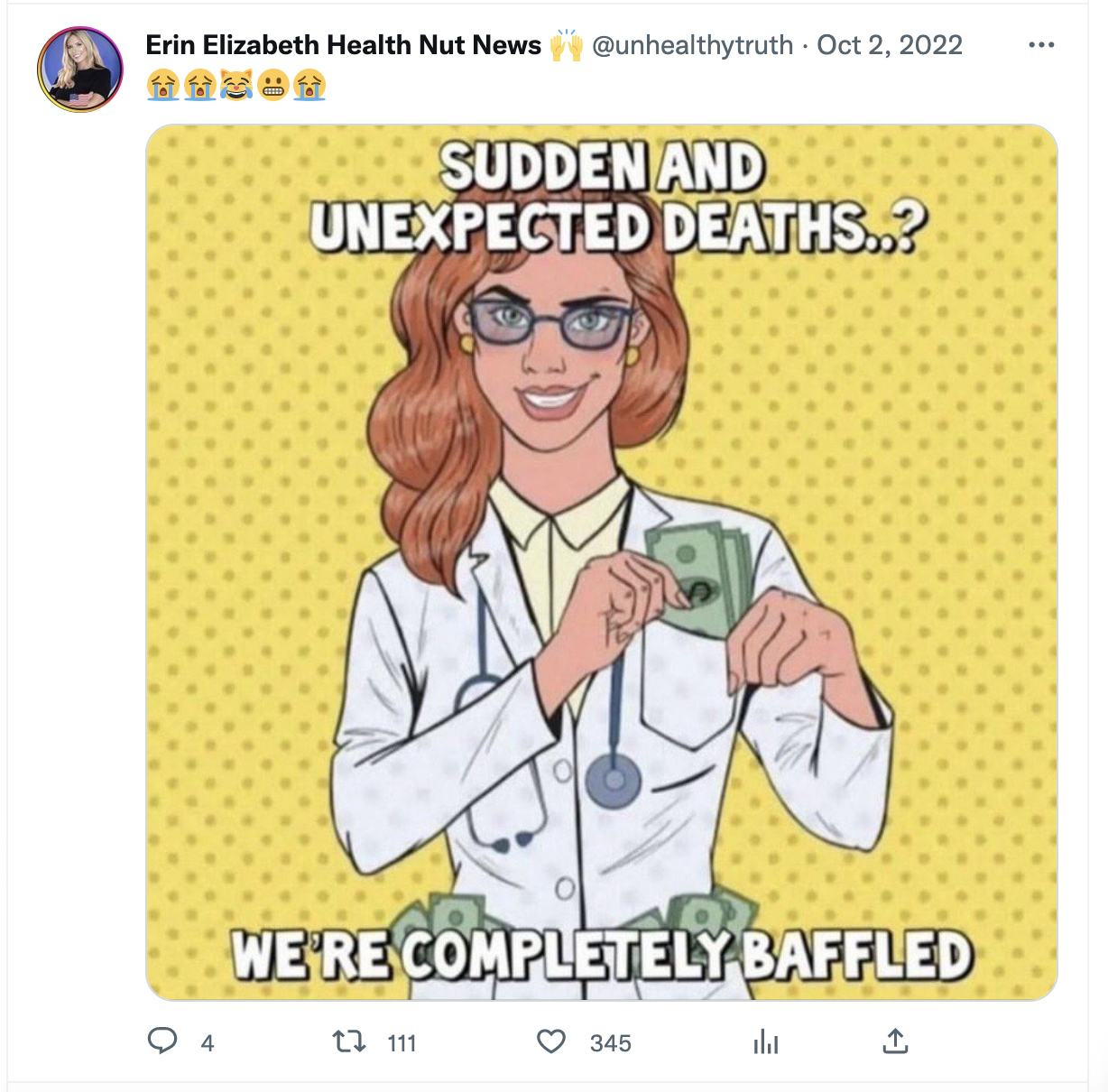 Erin Elizabeth pushing COVID-19 misinfo on Twitter 