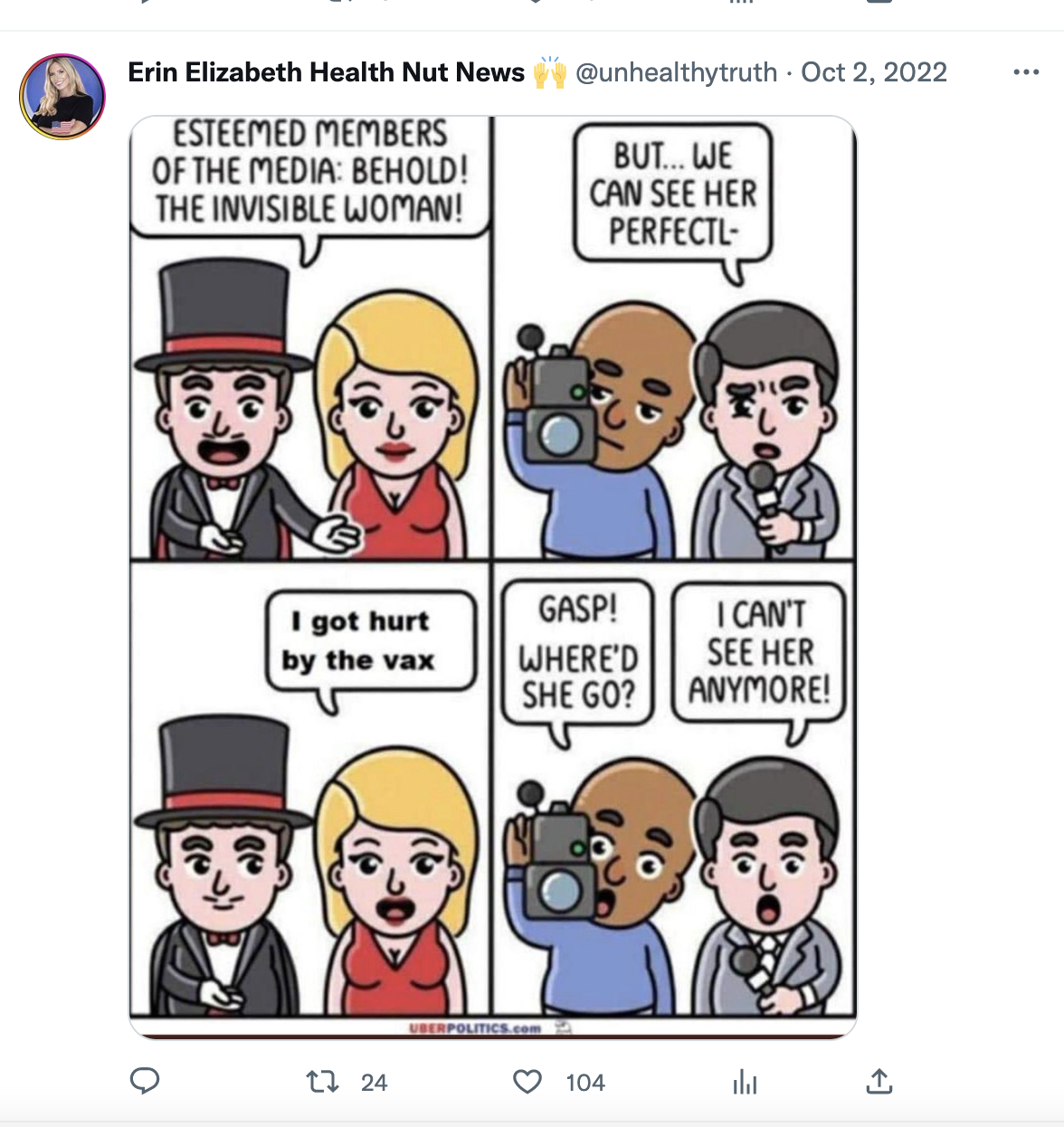 Erin Elizabeth pushing COVID-19 misinfo on Twitter 