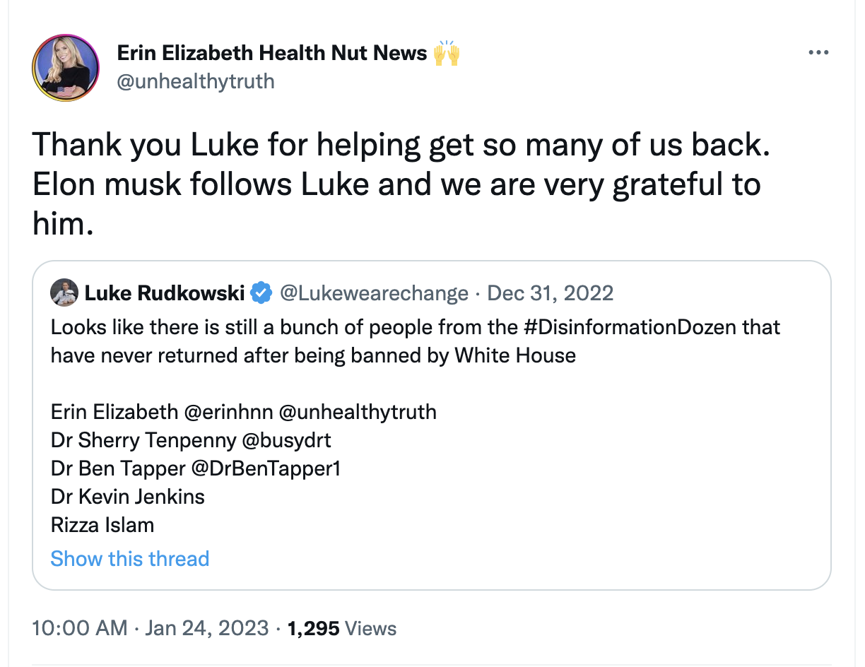 Users calling for Erin Elizabeth to be brought back to Twitter
