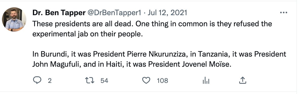 Ben Tapper tweeting a COVID conspiracy theory