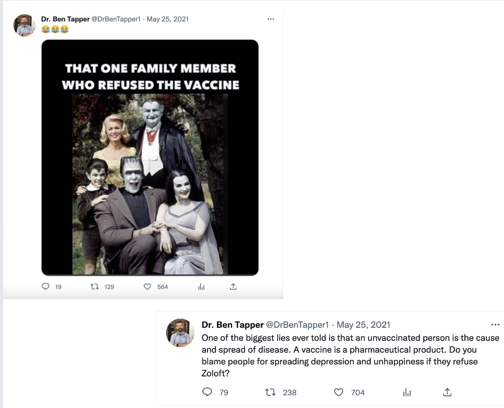 Ben Tapper old tweets undermining COVID-19 vaccine