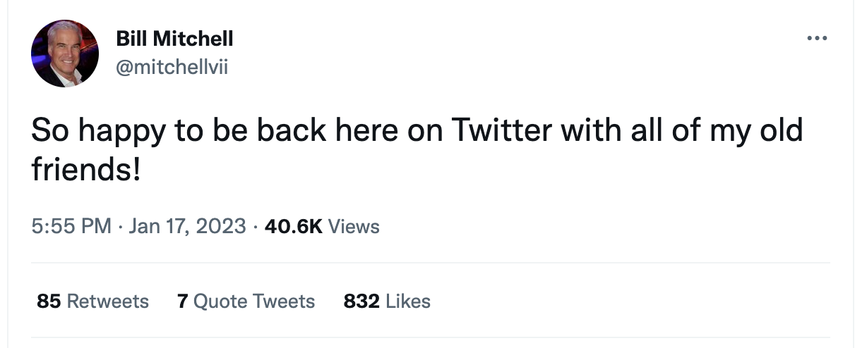 Bill Mitchell back on Twitter on Jan. 17 