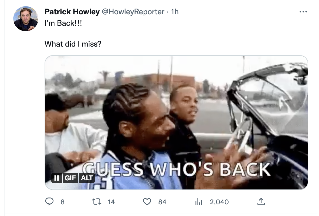 Patrick Howley first tweet back