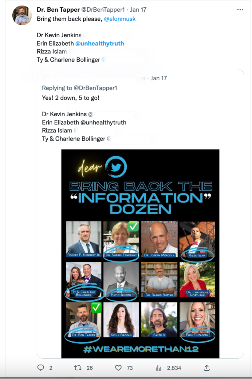 Users calling for Erin Elizabeth to be brought back to Twitter 