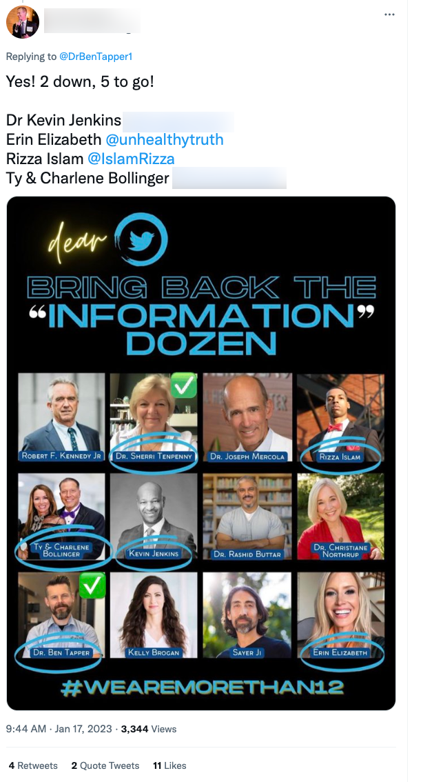 User calling for Disinfo Dozen reinstatement 