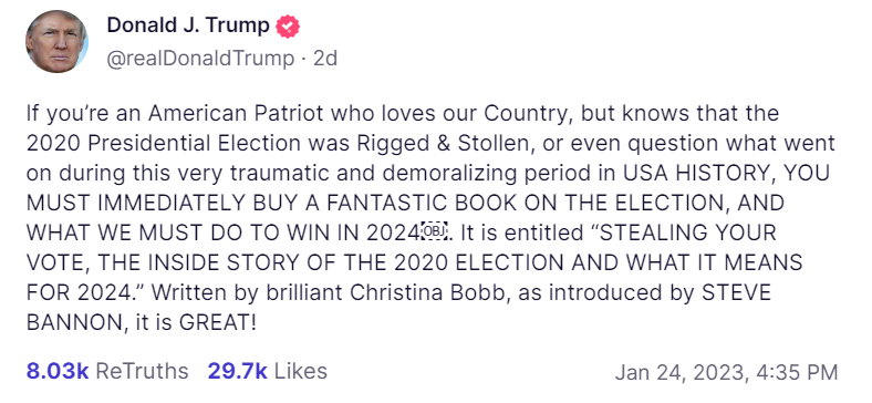 Trump Truth Social election denial book