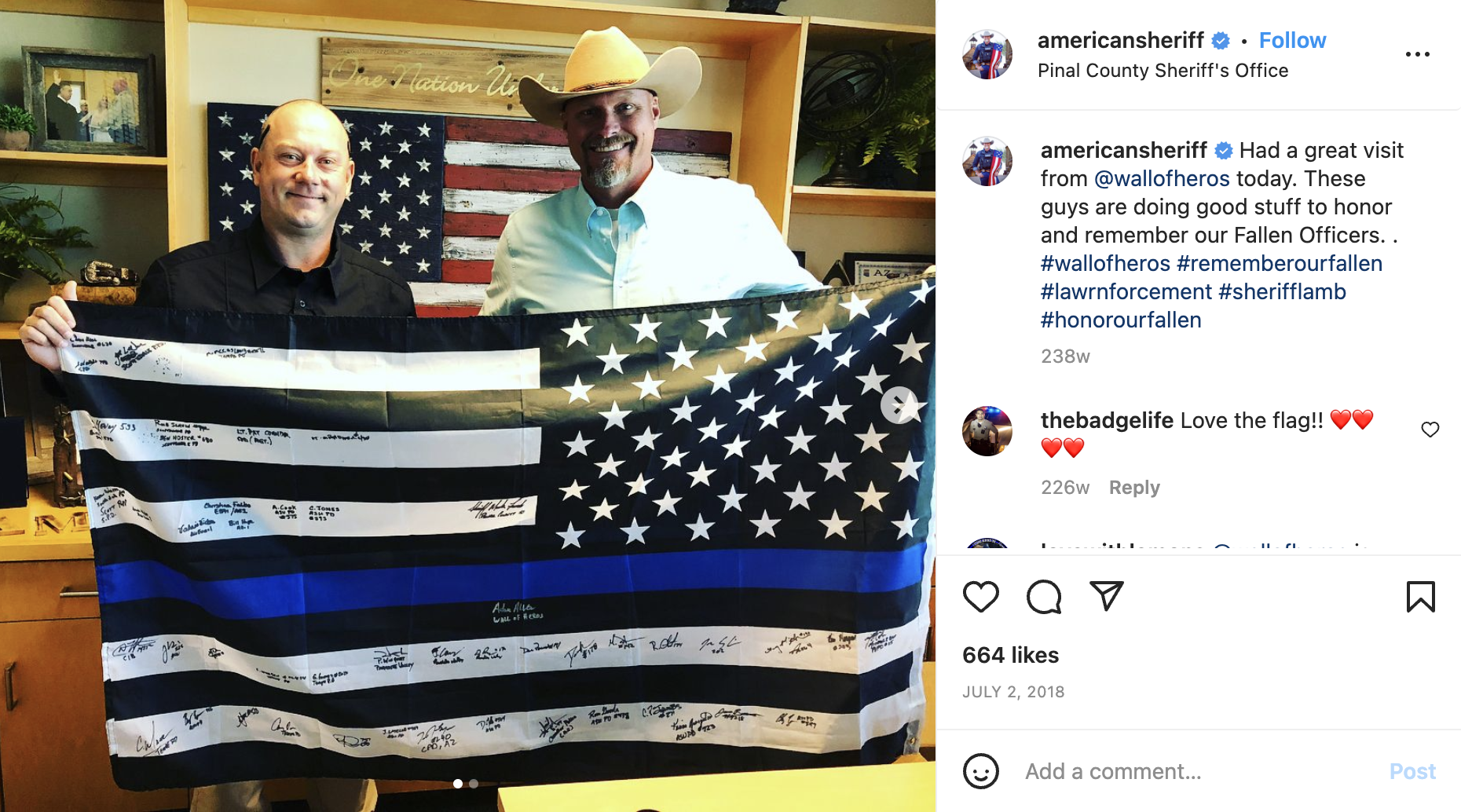 Mark Lamb Thin Blue Line flag signed