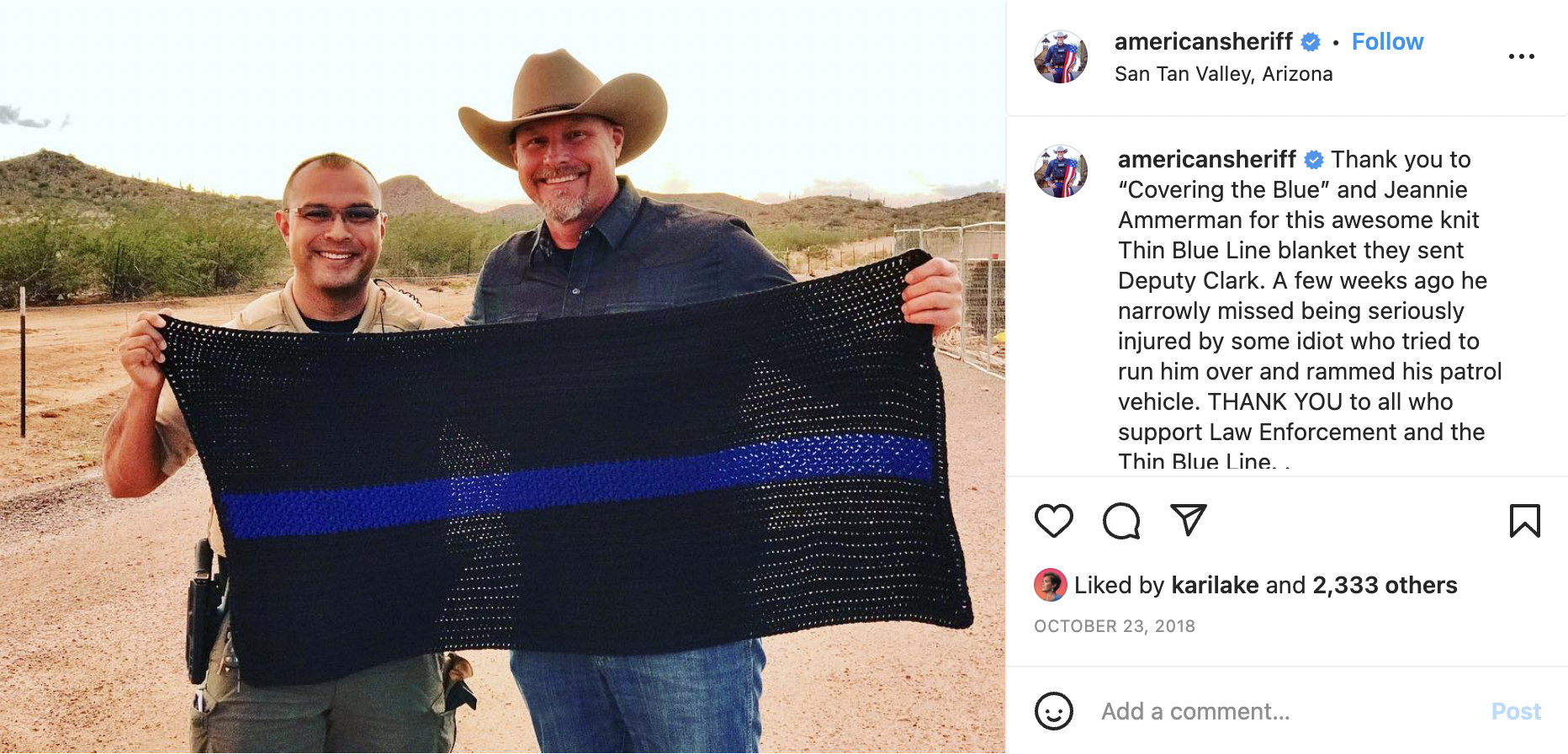 Mark Lamb Thin Blue Line blanket 