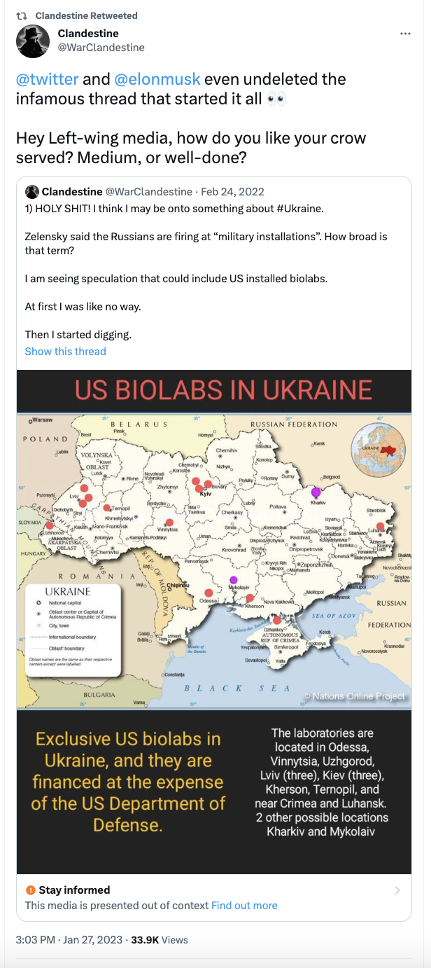 Clandestine saying Twitter undeleted his Twitter thread w/ conspiracy theories 