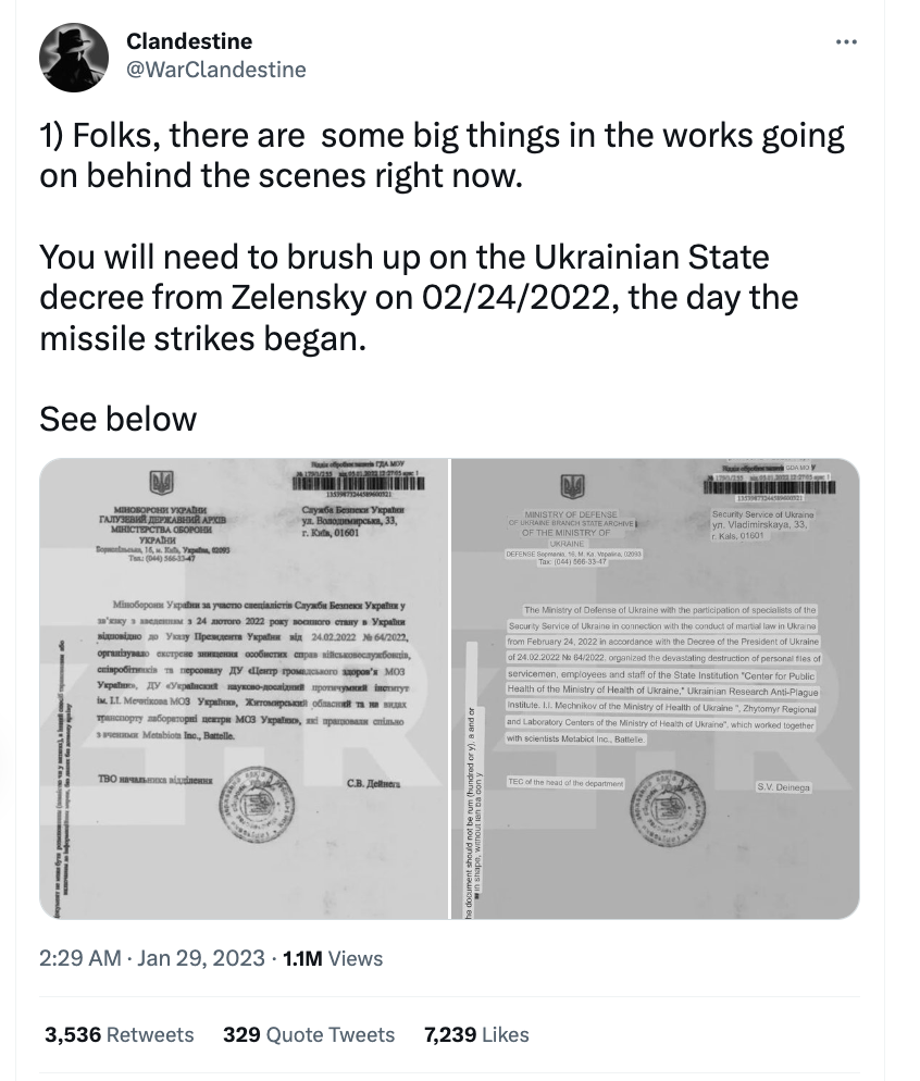 Clandestine pushing a new conspiracy theory about Ukranian biolabs