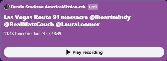 A purple Twitter Spaces box reading 'LAs Vegas Route 91 massacre" 