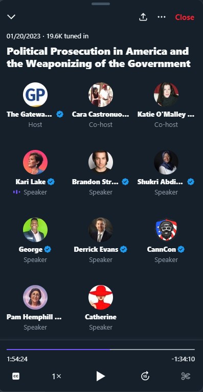  navy blue backgrouudn with twitter icons on top. Kari Lake and Derrick Evans are featured