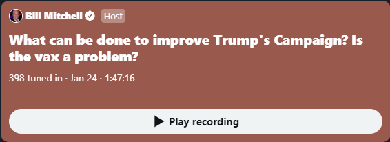 A brown Twitter Space box reading "What can be done to improve Trump's Campaign?"