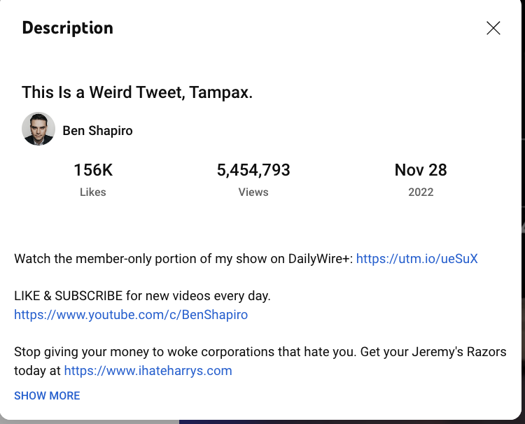 Ben Shapiro shorts views