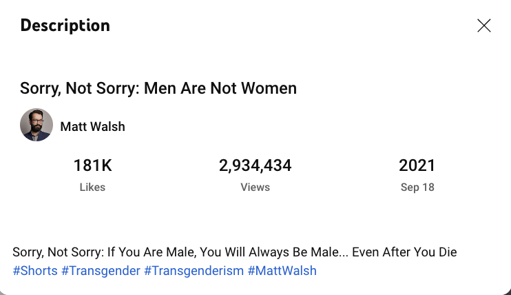 Matt Walsh shorts views