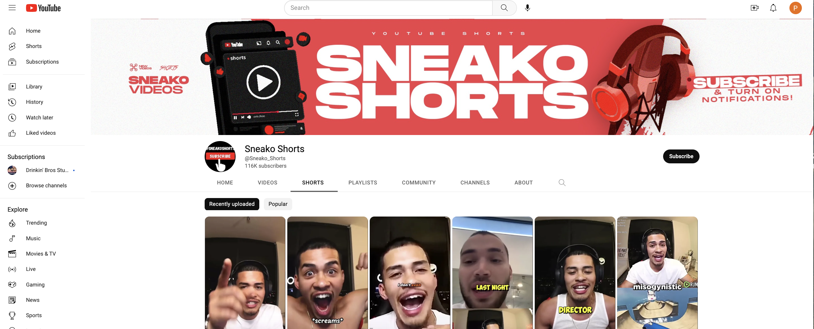 Sneako shorts channel