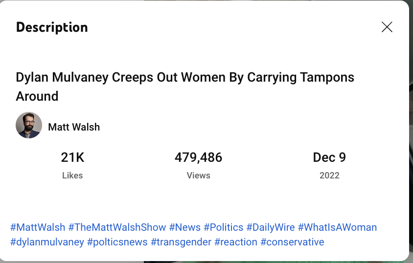 Matt Walsh shorts views 2 