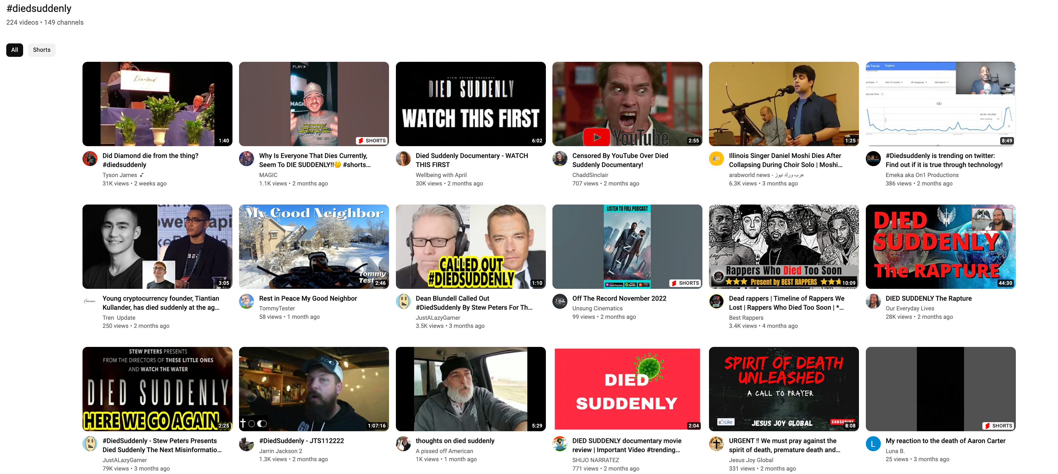 YouTube died suddenly hashtag page