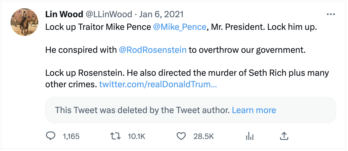Lin Wood calling for VP Pence to be locked up